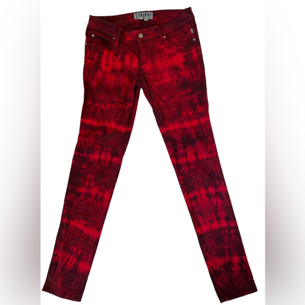 Tripp NYC Daang Goodman red & black pants jeans tie dye goth punk metal sz 29w